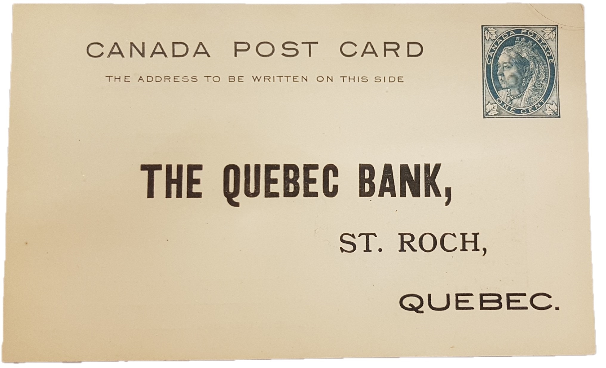 Avers d'une carte postale - The Quebec Bank, St.Roch Quebec
