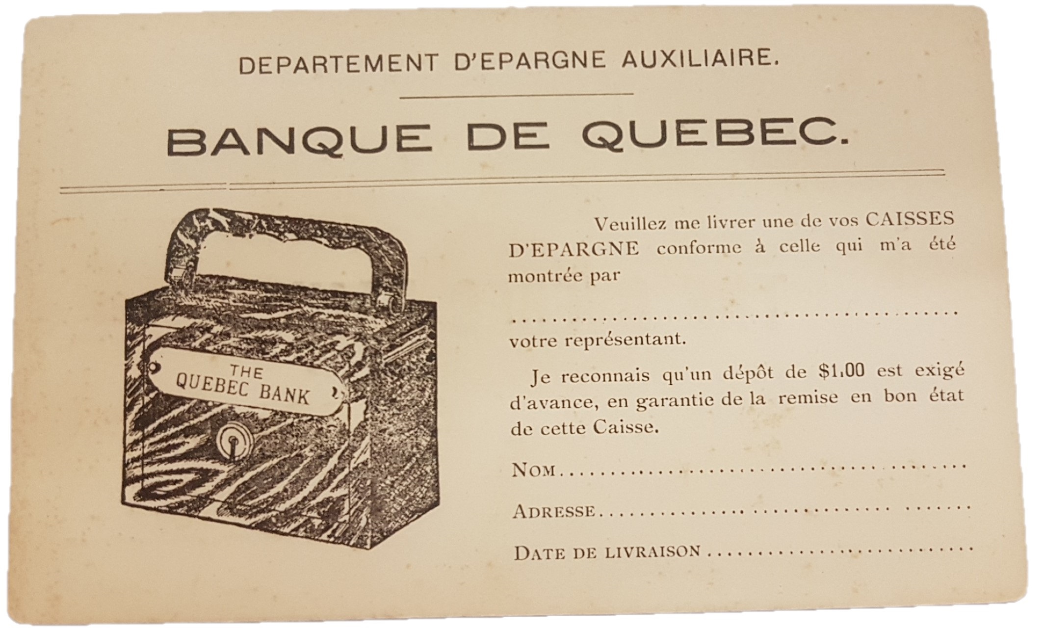 Revers d'une carte postale - The Quebec Bank, St.Roch Quebec