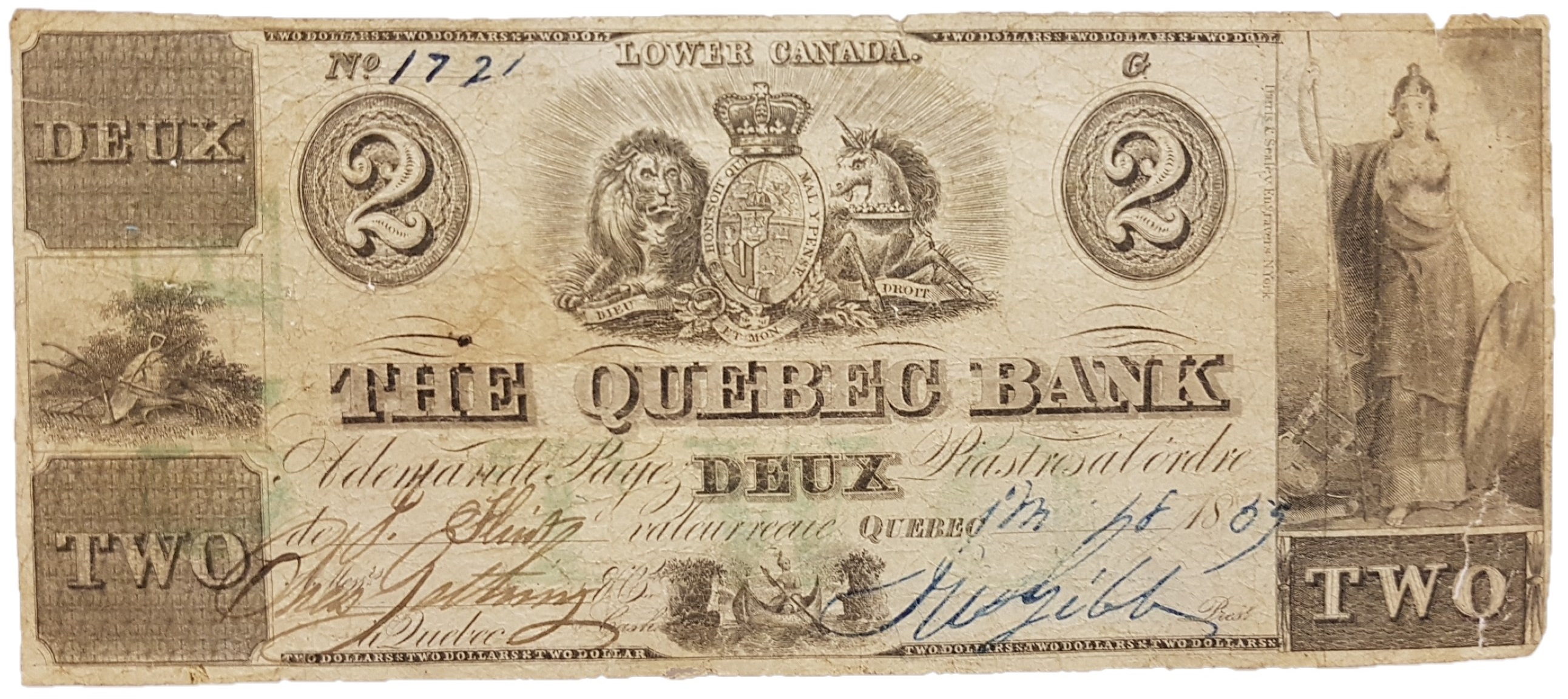 2 dollars de 1885 de la Quebec Bank (Faux d'époque)